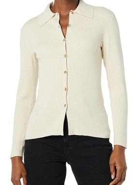 Daily Ritual Sand Heather Ribbed Button Front Cardigan XS NWT, Preppy Fall